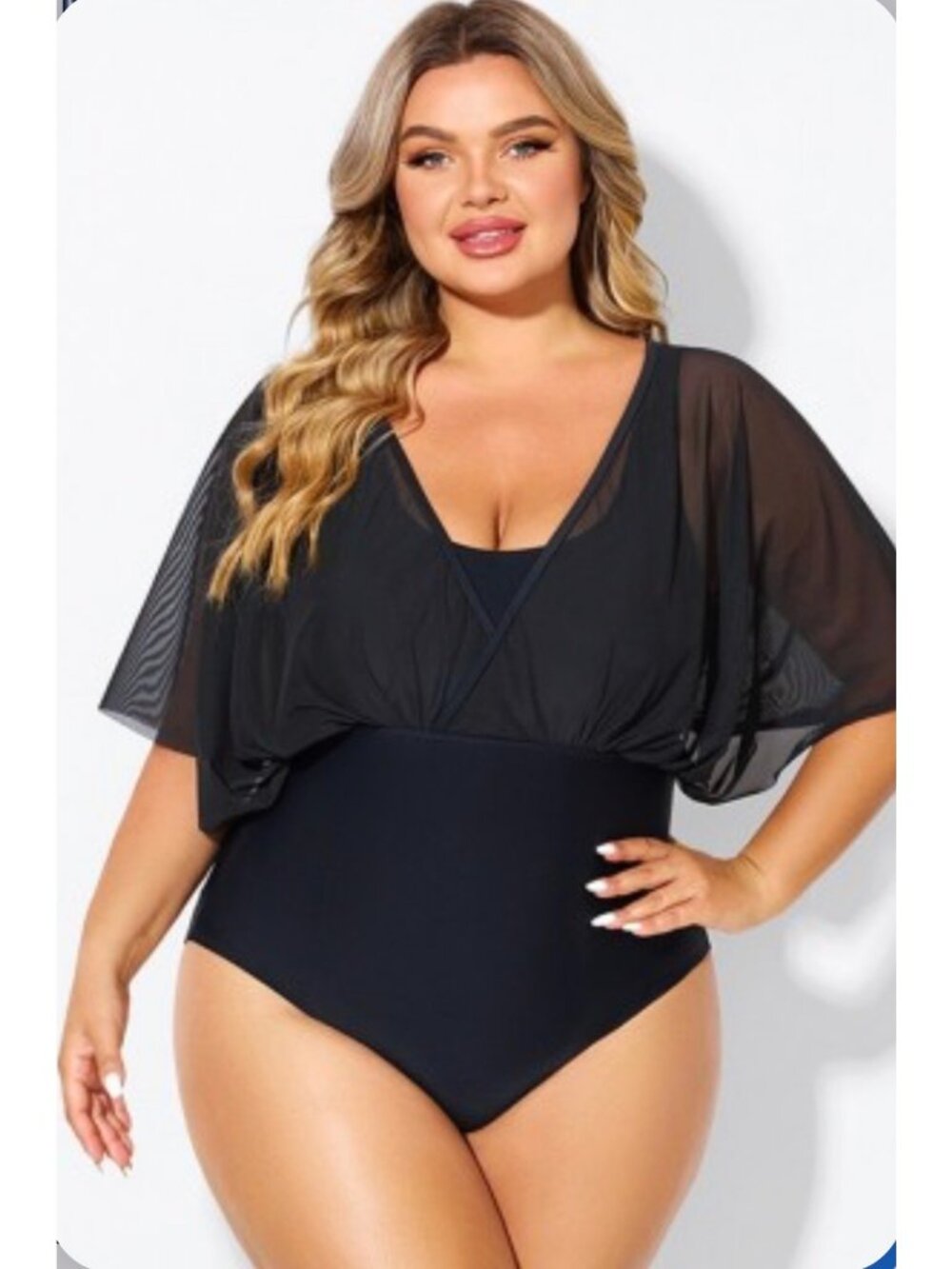 Beachsissi Solid Color Mesh Butterfly Style One Piece Swimsuit Size XL